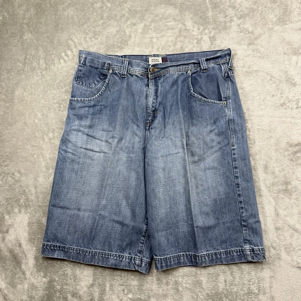 VINTAGE Phat Farm Denim Jean Shorts Blue Jorts Baggy Skater Hip Hop Y2K Size 42